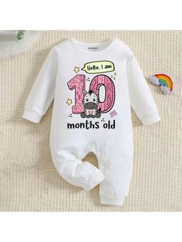 KNITROOT - Birthday Theme Full Sleeves Hello, I Am 10 Months Romper - White