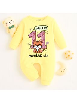 KNITROOT - Birthday Theme Full Sleeves Hello, I Am 11 Months Romper - Yellow