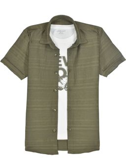 CHARCHIT - Boys Olive Half Sleeves Textured Shirt with T-Shirt