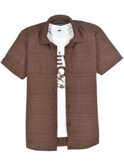 CHARCHIT - Boys Brown Half Sleeves Textured Shirt with T-Shirt