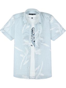 CAVIO - Boys Blue Half Sleeves Striped Casual Shirt with T-Shirt