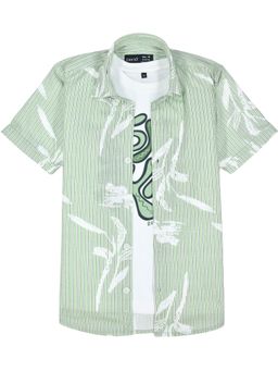 CAVIO - Boys Green Half Sleeves Striped Casual Shirt with T-Shirt
