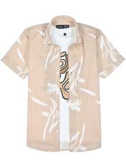 CAVIO - Boys Peach Half Sleeves Striped Casual Shirt with T-Shirt