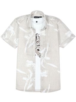 CAVIO - Boys Beige Half Sleeves Striped Casual Shirt with T-Shirt
