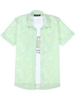 CHARCHIT - Boys Green Half Sleeves Printed Casual Shirt with T-Shirt