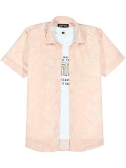 CHARCHIT - Boys Peach Half Sleeves Printed Casual Shirt with T-Shirt
