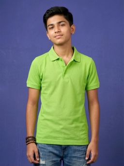 KiddoPanti - Boys Green Classic Cotton Solid Polo T-Shirt