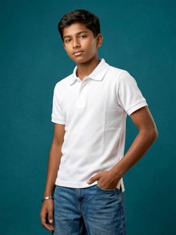 KiddoPanti - Boys White Classic Cotton Solid Polo T-Shirt