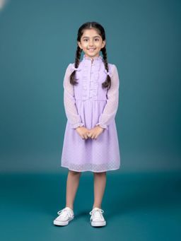 KiddoPanti - Girls Front Yoke Frill Detailed Placket Full Sleeve Dress