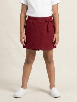 KiddoPanti - Girls Maroon Cotton Wrap Skort