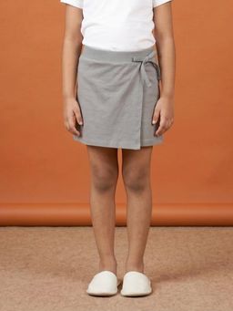 KiddoPanti - Girls Grey Cotton Wrap Skort
