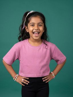 KiddoPanti - Girls Purple Half Sleeves Solid T-Shirt
