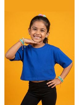 KiddoPanti - Girls Blue Half Sleeves Solid T-Shirt