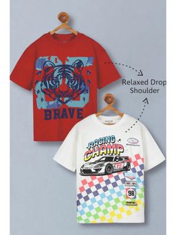 PLUM TREE - Boys Premium Cotton Printed Oversized T-Shirt (Pack Of 2)