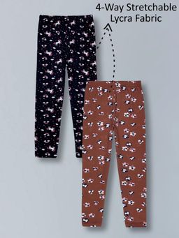 PLUM TREE - Girls Cotton Lycra Stretch Printed Legging (Pack Of 2)