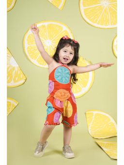 Titrit - Printed Sleeveless Cotton Top and Pant- Orange