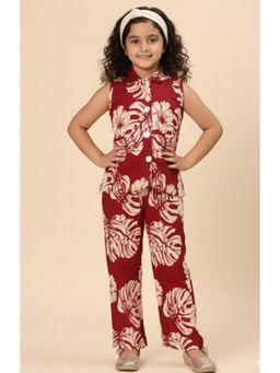 Titrit - Printed Sleeveless Cotton Co-Ord Set - Maroon