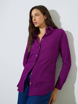 Styli - Womens Polyester Solid Burgundy Shirt