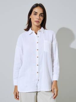 Styli - Womens Cotton Solid White Shirt