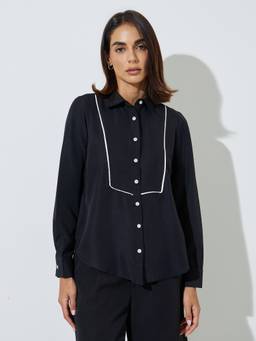 Styli - Womens Polyester Solid Black Shirt