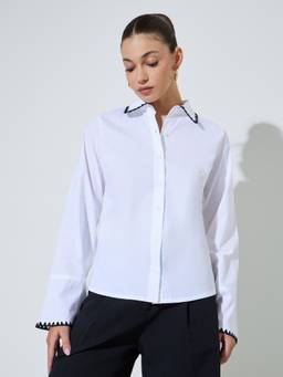Styli - Womens Cotton Solid Off White Shirt