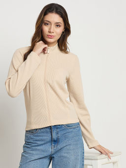Madame - Womens Polyester Solid Beige Jacket