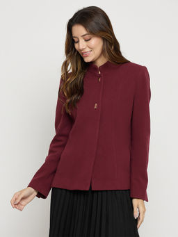 Madame - Womens Polyester Solid Maroon Jacket