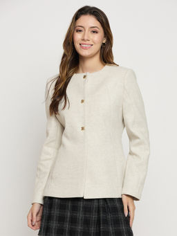 Madame - Womens Polyester Solid Beige Jacket