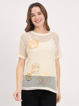 Madame - Womens Polyester Textured Beige Top