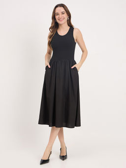 Madame - Womens Cotton Solid Black Dress
