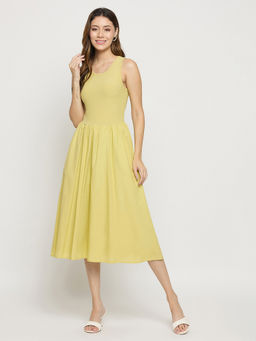 Madame - Womens Cotton Solid Green Dress