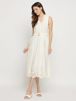 Madame - Womens Viscose Solid Off White Dress