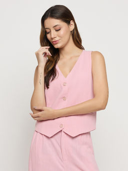 Madame - Womens Viscose Solid Pink Waist Coat
