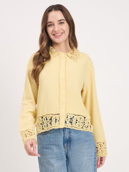 Madame - Womens Rayon Self Design Yellow Shirt