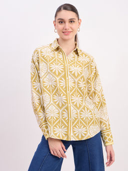 Madame - Womens Rayon Printed Yellow Shirt