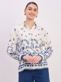 Madame - Womens Polyester Floral Blue Shirt