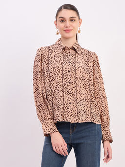 Madame - Womens Polyester Printed Beige Shirt