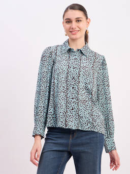 Madame - Womens Polyester Printed Mint Green Shirt
