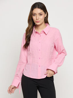 Madame - Womens Cotton Embroidered Pink Shirt