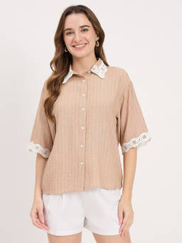 Madame - Womens Polyester Stripes Brown Shirt