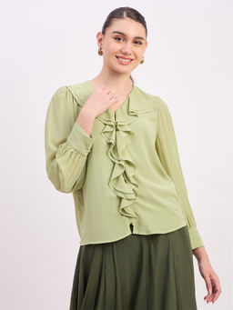 Madame - Womens Polyester Solid Green Top