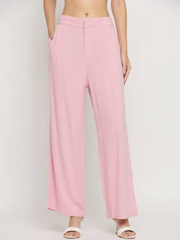 Madame - Womens Rayon Solid Pink Trouser