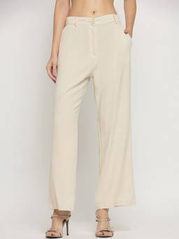 Madame - Womens Rayon Solid Beige Trouser