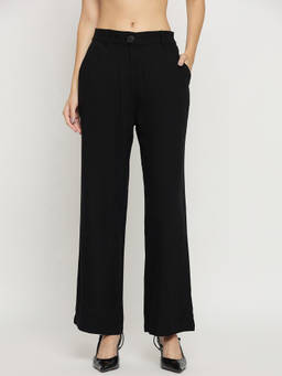 Madame - Womens Rayon Solid Black Trouser