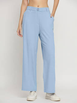 Madame - Womens Rayon Solid Blue Trouser