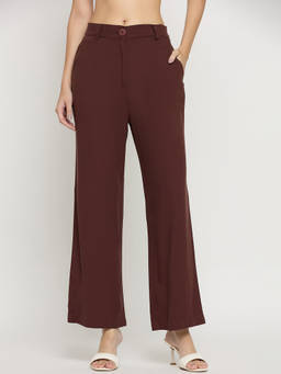 Madame - Womens Rayon Solid Brown Trouser