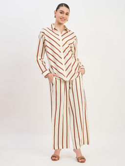 Madame - Womens Viscose Stripes Brown Co-Ord Set