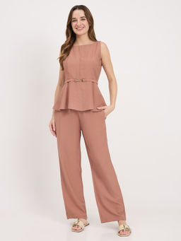 Madame - Womens Rayon Solid Beige Co-Ord Set