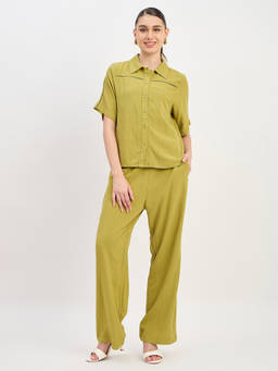 Madame - Womens Rayon Solid Olive Co-Ord Set