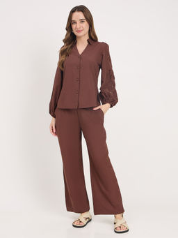 Madame - Womens Cotton Solid Brown Co-Ord Set